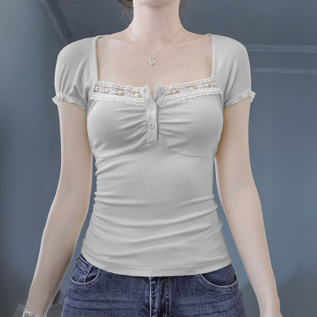 Damen figurbetontes Trägershirt mit Spitzenakzenten Drune
