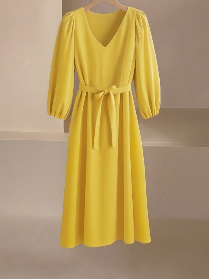 Damen Maxikleid mit V-Ausschnitt und eleganten Puffärmeln Drune