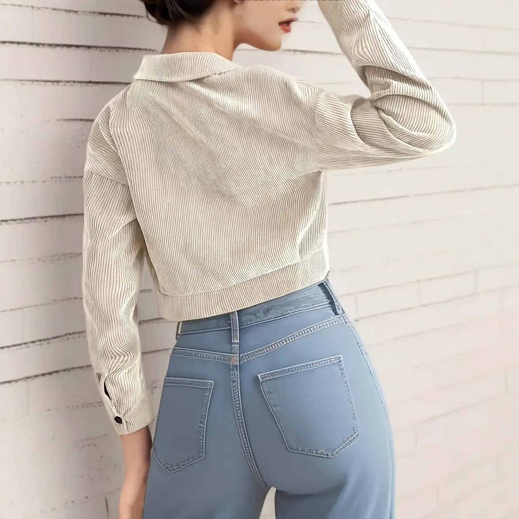 Damen Kurzarm-Cropped-Jeansjacke