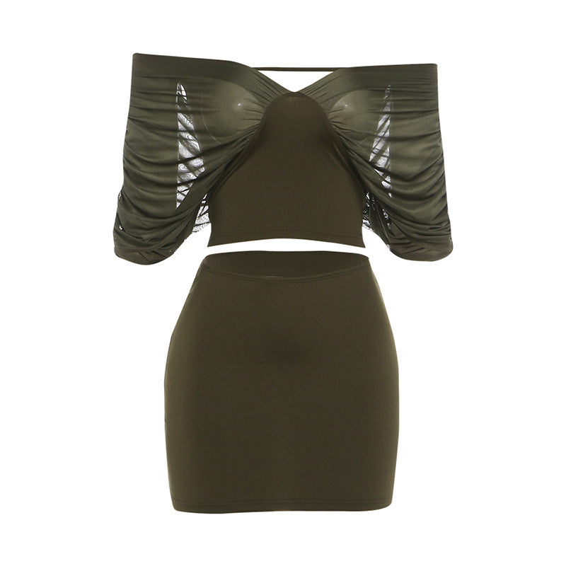 Damen Set mit off-shoulder Oberteil und figurbetontem Rock Drune