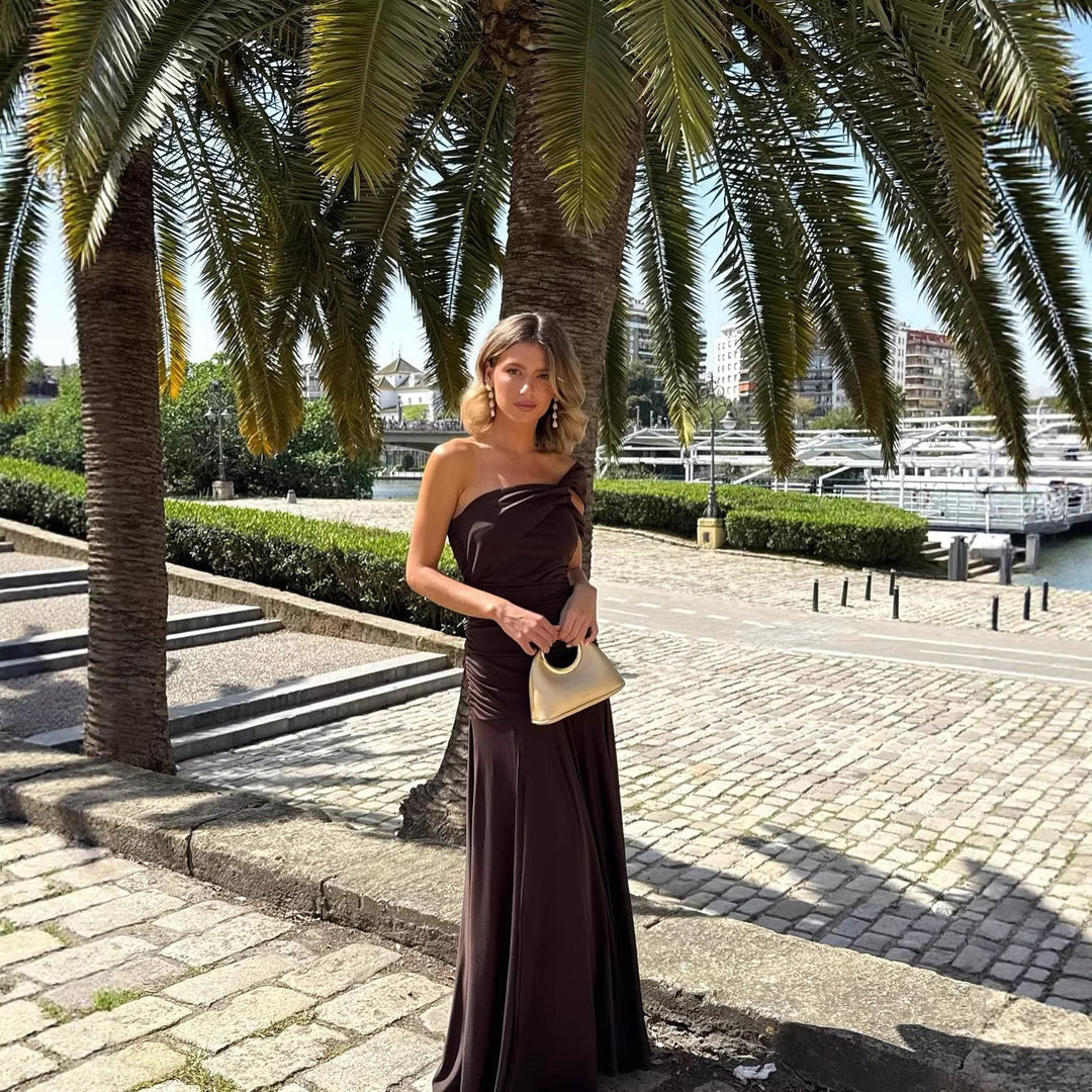 Damen elegantes, tailliertes Abendkleid mit asymmetrischem Träger Drune