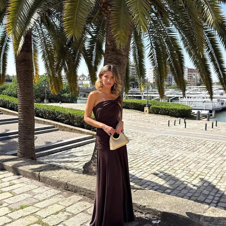 Damen elegantes, tailliertes Abendkleid mit asymmetrischem Träger Drune