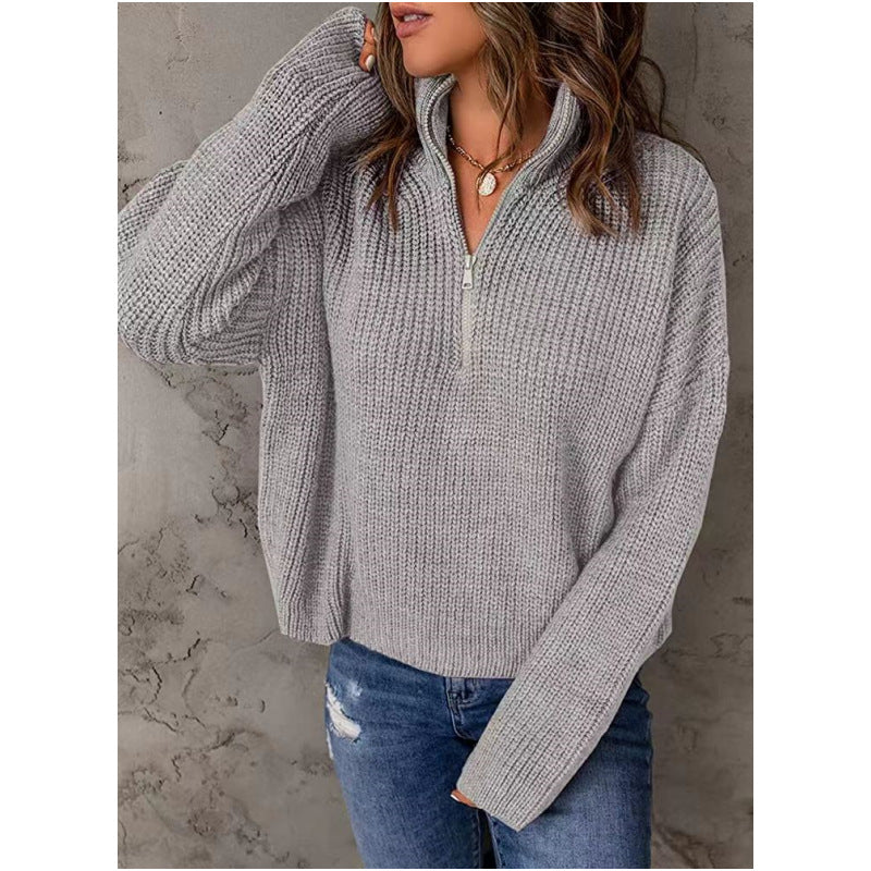 Damen Strickpullover mit kurzem Reißverschluss Drune