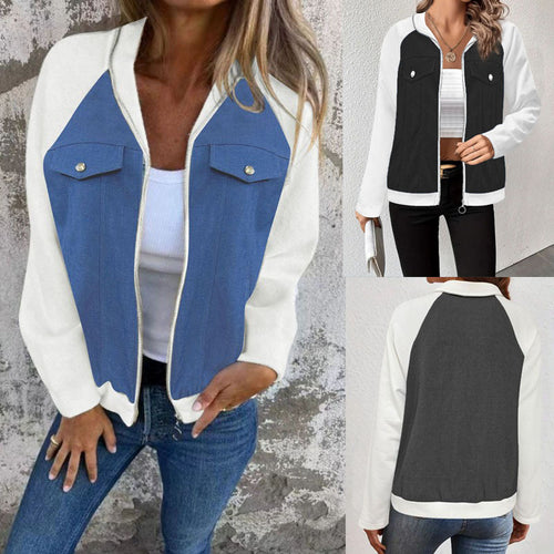 Damen Kapuzen‑Sweatjacke mit Jeansoptik‑Front, Brustklappen und Reißverschluss Drune