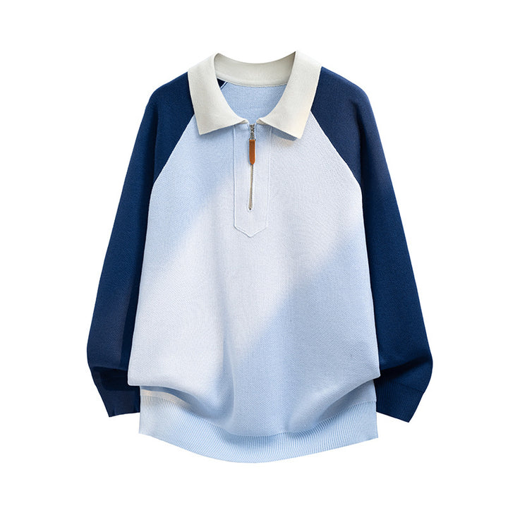 Herren Lässiger Polo-Halbzip-Pullover aus Feinstrick mit Raglanärmeln Drune