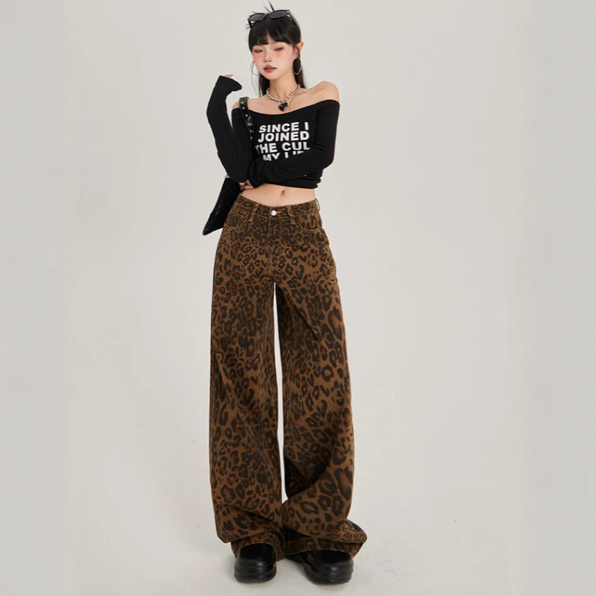 Damen Weite Leoparden-Hosen Drune