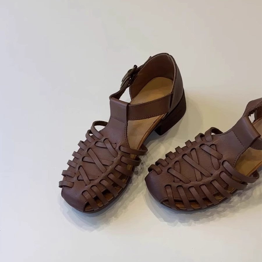 Damen Sandalen im trendigen Gitterdesign mit Blockabsatz Drune
