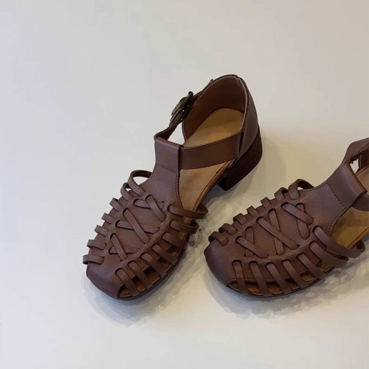 Damen Sandalen im trendigen Gitterdesign mit Blockabsatz Drune