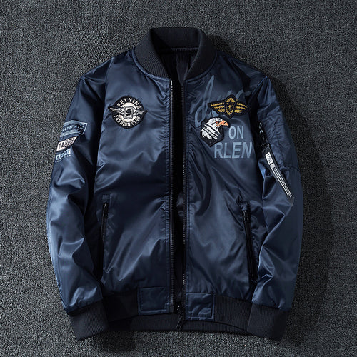Men's  patch-detail glossy flight bomber with ribbed trims Drune