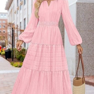 Damen Maxikleid mit voluminösen Ärmeln und detailreicher Taillenbetonung Drune