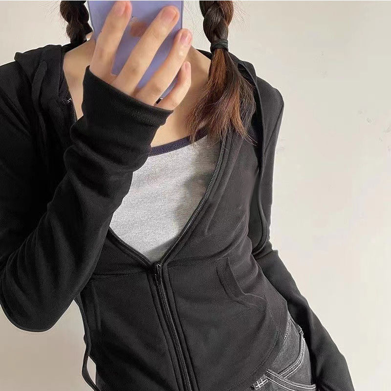 Damen sportliche Kapuzenjacke mit Reißverschluss und gemütlichem Schnitt Drune