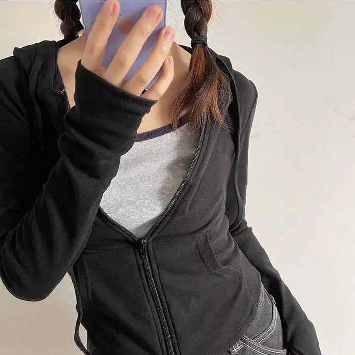 Damen sportliche Kapuzenjacke mit Reißverschluss und gemütlichem Schnitt Drune