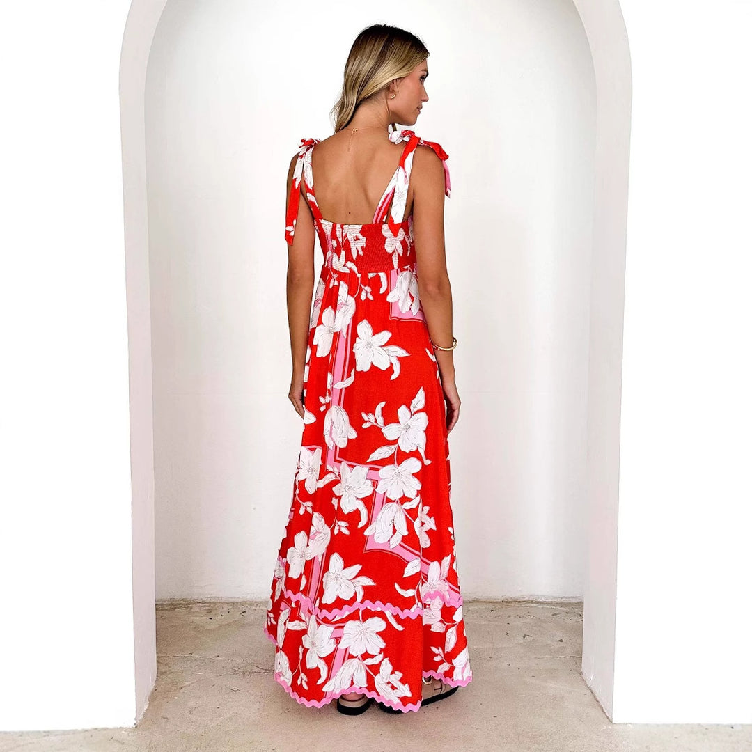 Damen Maxikleid mit verspieltem Trägerdesign und elegantem Druck Drune