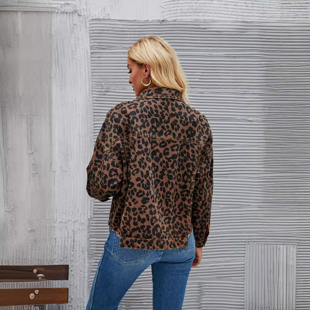 Damen Karierte Denimjacke im angesagten Leopardenmuster mit modernem Schnitt Drune