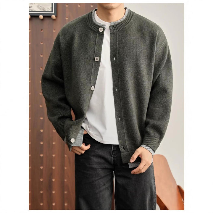 Herren Modische Strickjacke mit Rundhalsausschnitt Drune