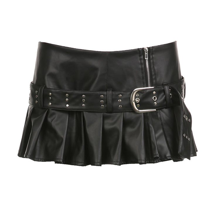 Damen Minirock aus Kunstleder mit Rüschendetails und schickem Gürtel Drune