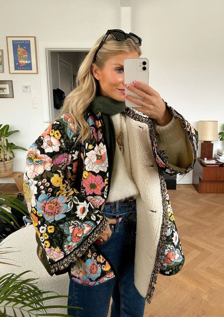 Damen Umhängemantel mit floralem Design und kuscheliger Innenausstattung Drune