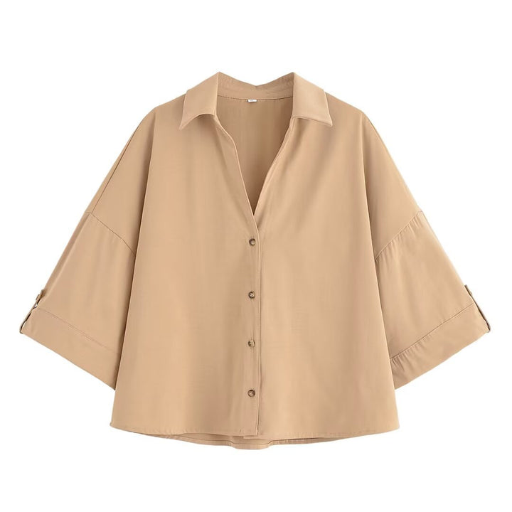 Damen Oversize-Hemdbluse mit dreiviertel-Ärmeln und Manschetten Drune