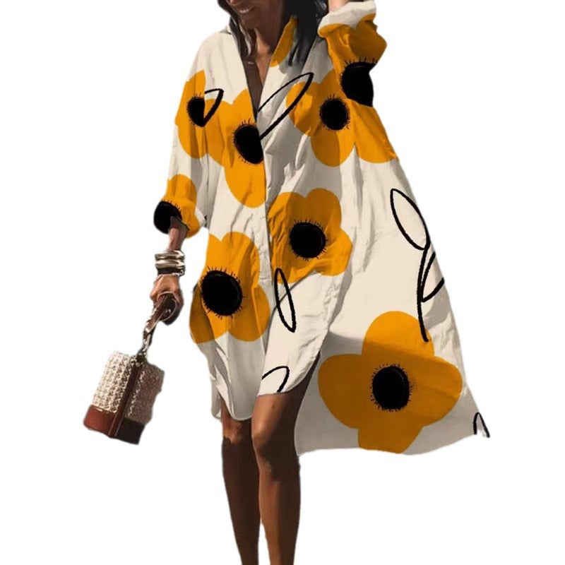 Damen nan luftiges Strandkleid Kaftan mit tropischem Blattprint und weitem Schnitt Drune
