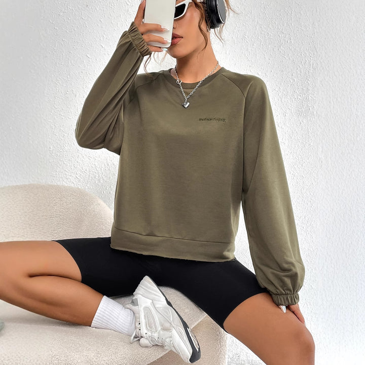 Damen lässiger Raglan-Sweatshirt mit elastischen Bündchen und minimalistischen Design Drune