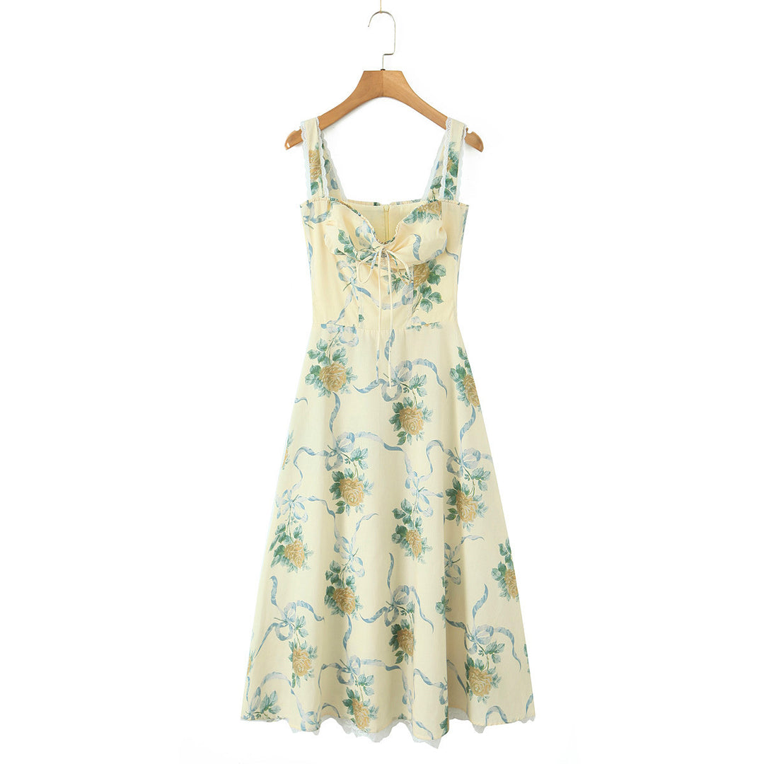 Damen Maxikleid mit floralem Design und eleganter Schnürung Drune