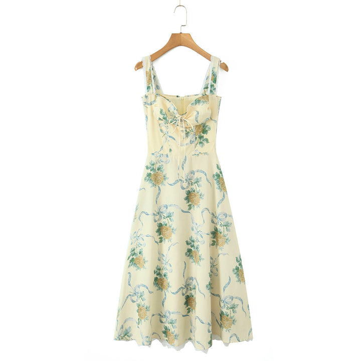 Damen Maxikleid mit floralem Design und eleganter Schnürung Drune