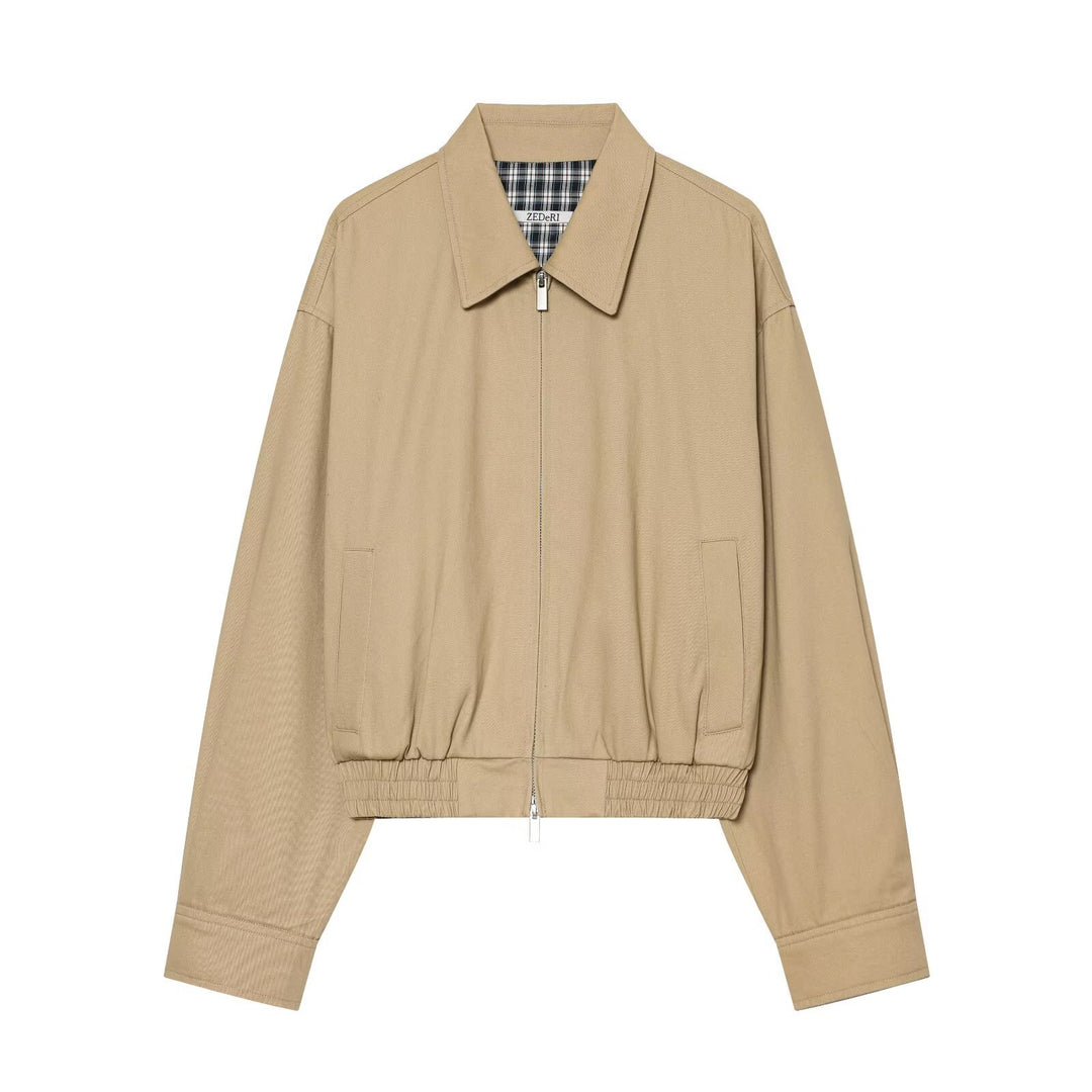 Damen Kurzblouson mit Reißverschluss, elastischem Saum und kariertem Innenfutter Drune