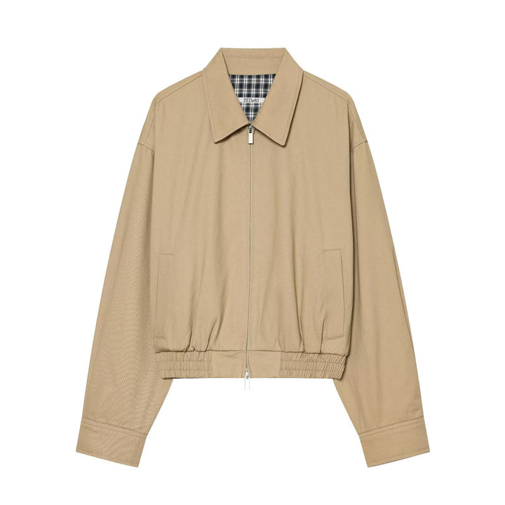 Damen Kurzblouson mit Reißverschluss, elastischem Saum und kariertem Innenfutter Drune