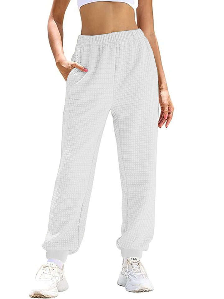 Damen Lässige Waffelstrick-Loungehose mit hohem Elastikbund und Bündchen Drune
