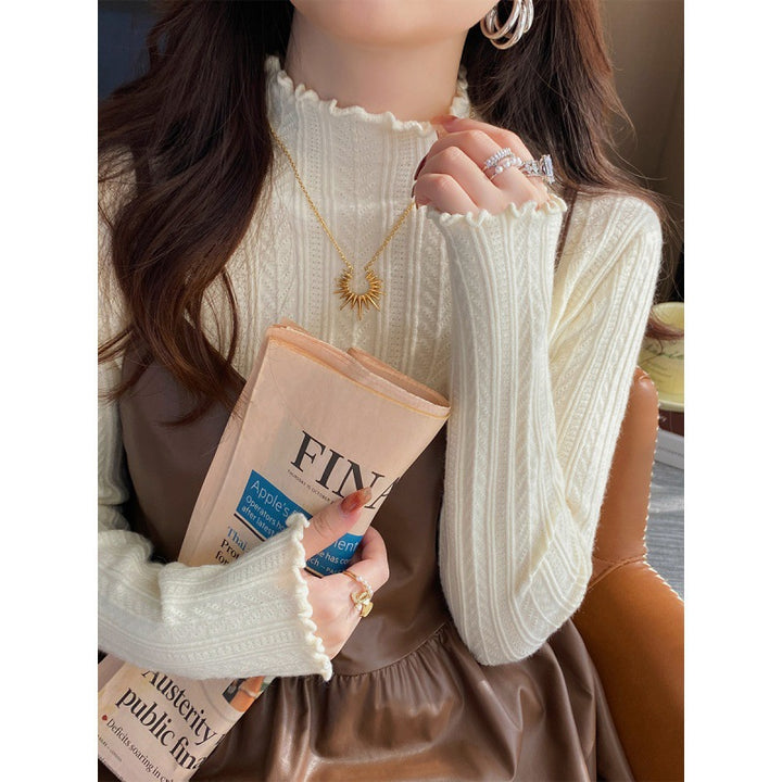 Damen Rollkragenpullover mit dekorativem Wellenabschluss aus feinem Strick Drune