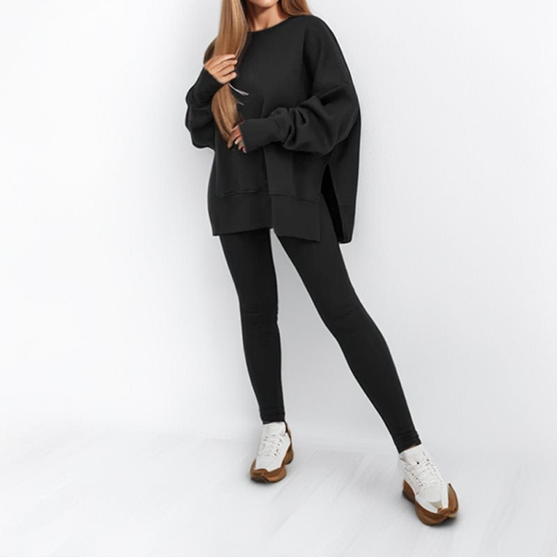 Damen sportliches Set aus ultra-bequemen Oversized-Pullover und figurbetonten Leggings Drune