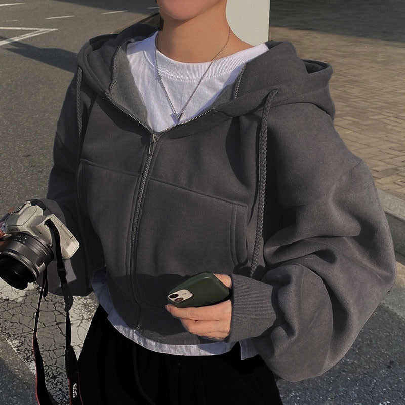 Damen Kuschel Hoodie mit Reißverschluss und Kapuze Drune