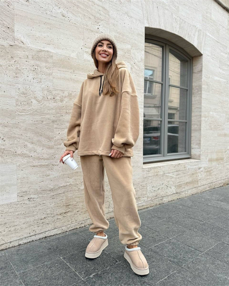 Damen Bequemes Fleece-Hoodie und Jogginghose Set Drune
