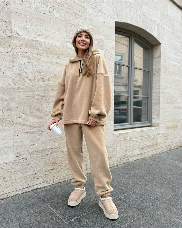Damen Bequemes Fleece-Hoodie und Jogginghose Set Drune