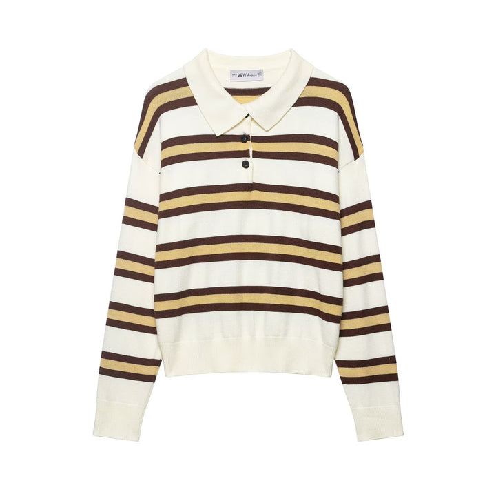 Damen Gestreifter Strick‑Polo‑Pullover im Oversize‑Cropped‑Schnitt Drune