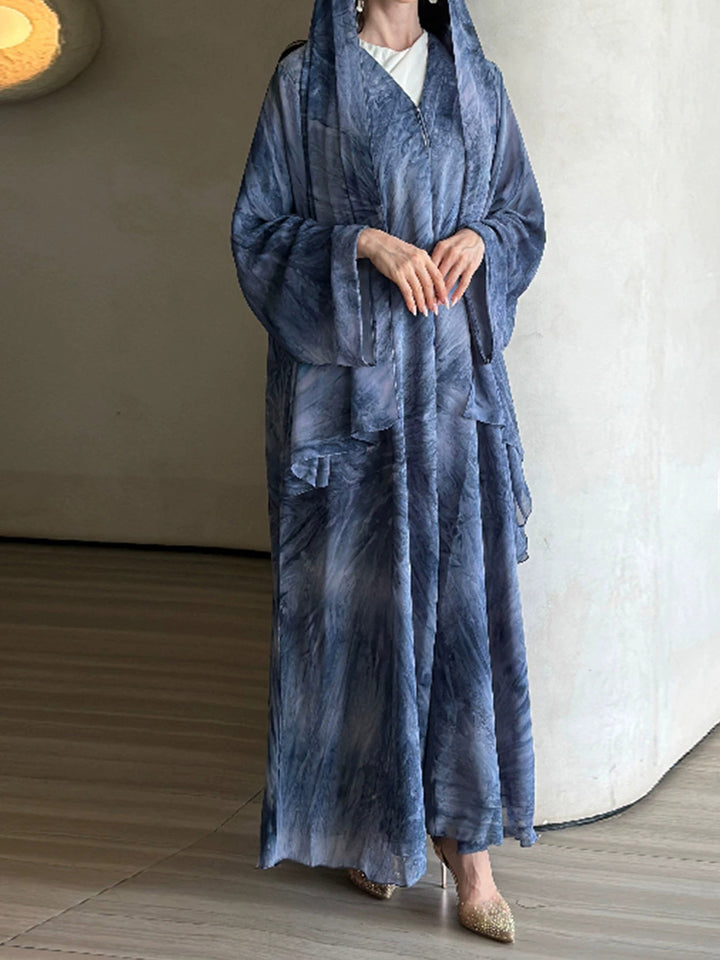 Damen nan langes fließendes Kapuzenkaftan Kleid mit weitem Arm und mehrlagigem Chiffon Drune