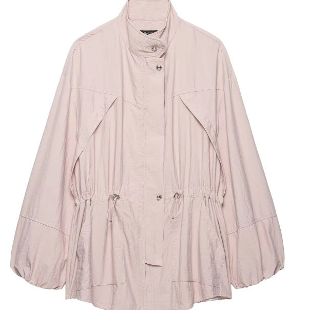 Damen Leichte Oversize‑Utilityjacke mit Tunnelzug‑Taillierung, Stehkragen und Ballonärmeln Drune