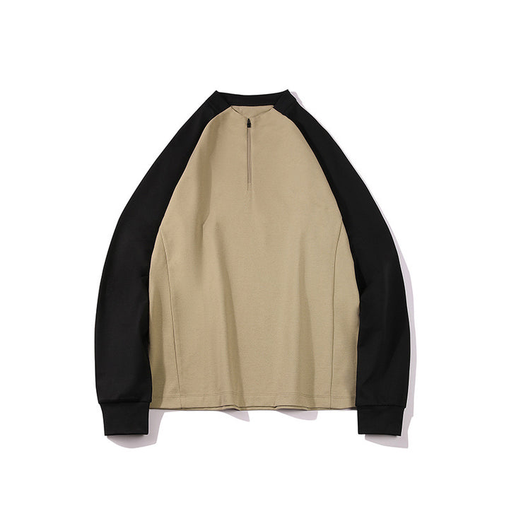 Herren Halbzip-Sweatshirt mit Raglanärmeln, Stehkragen und Kontrastärmeln Drune