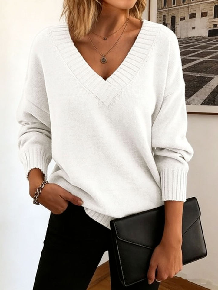 Damen Feinstrickpullover mit tiefem V-Ausschnitt und überschnittener Schulter Drune