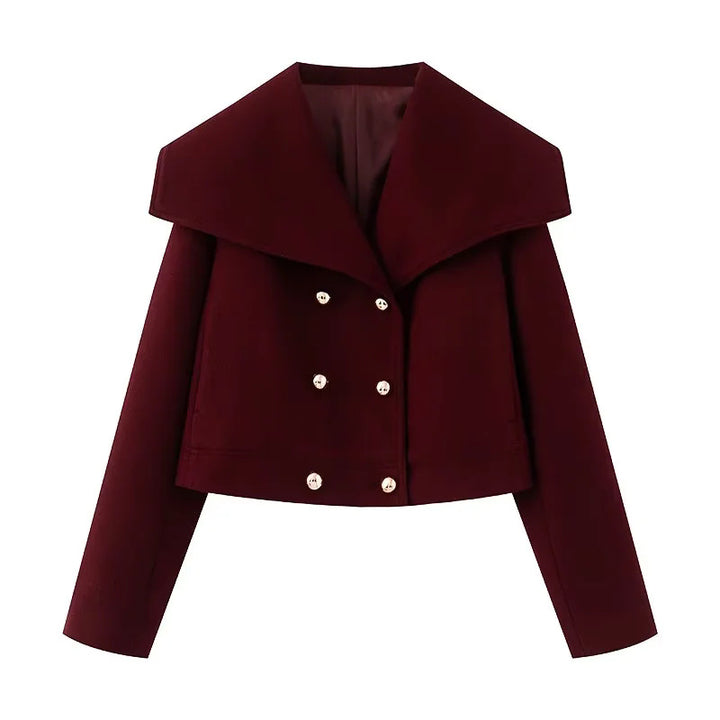 Damen nan cropped marineinspirierter Kurzmantel-Blouson mit übergroßem Schalkragen und dekorativer Doppelknopfleiste Drune