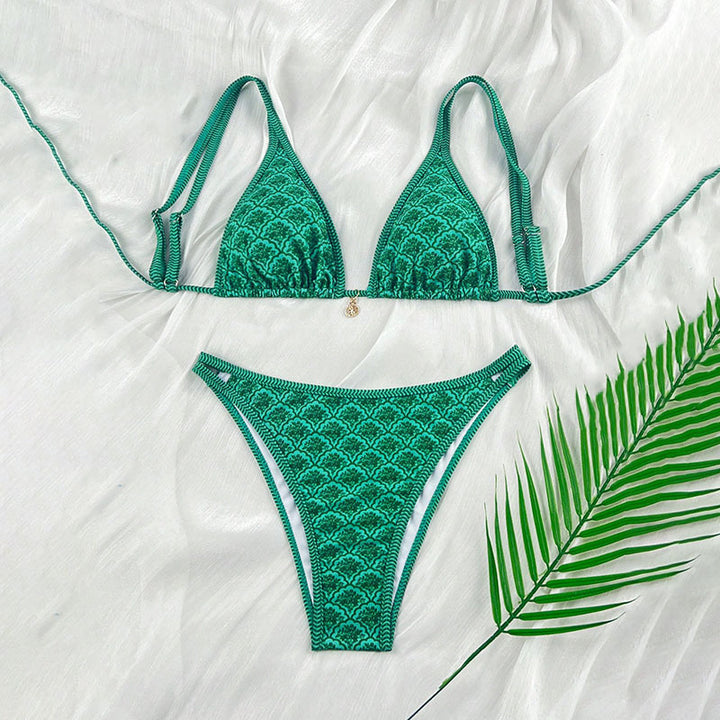 Damen Triangel-Bikini mit exquisitem Muster und verstellbaren Trägern Drune