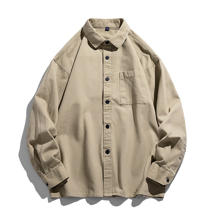 Herren Lockeres Overshirt-Hemd aus Baumwollmix mit Brusttasche und überschnittener Schulter Drune