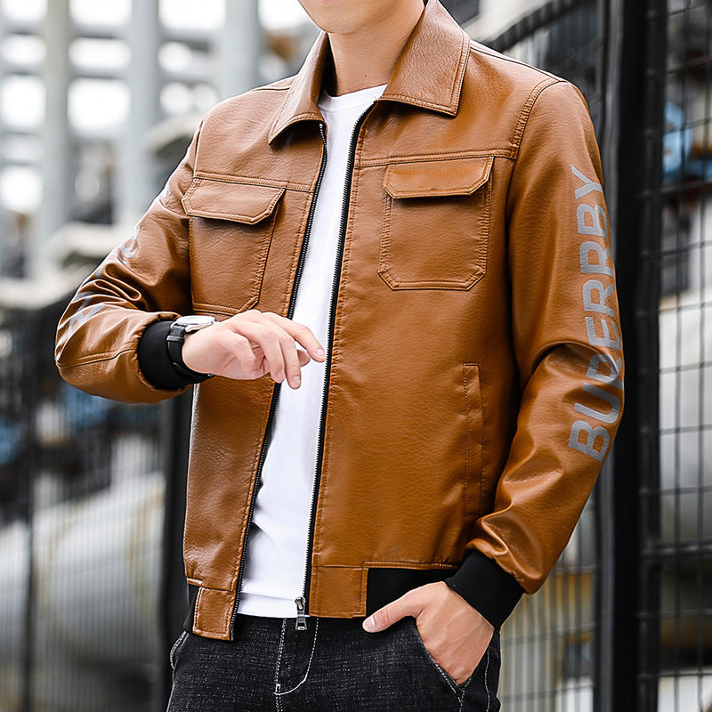 Herren Kunstleder‑Pilotenblouson im Aviator‑Stil mit Brustklappen und Rippbündchen Drune