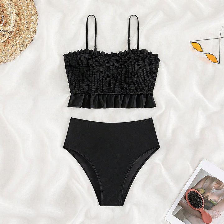 Damen Bikini-Set mit gerafftem Oberteil und hoch geschnittenem Unterteil Drune