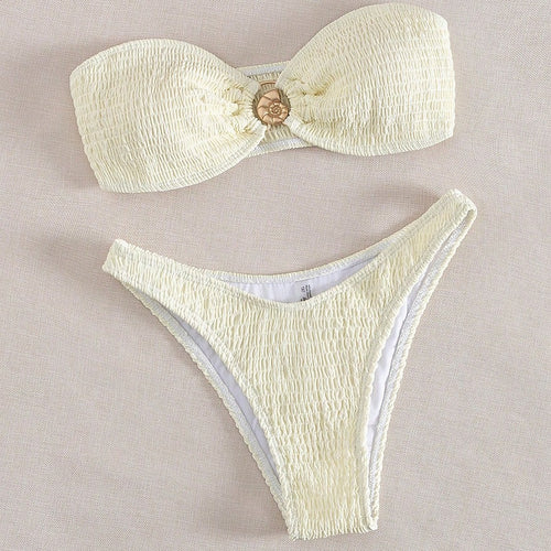 Damen Bandeau-Bikini mit Rüschendetails und modischem Schmuckakzent Drune