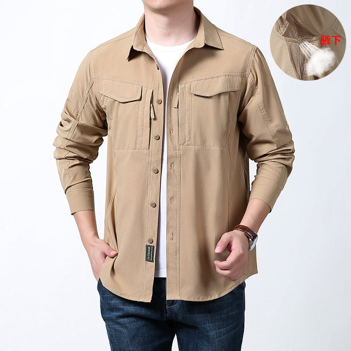 Herren nan leichtes Utility-Hemdjacke mit Brustklappen, Reißverschlusstasche und stretchigem Funktionsgewebe Drune
