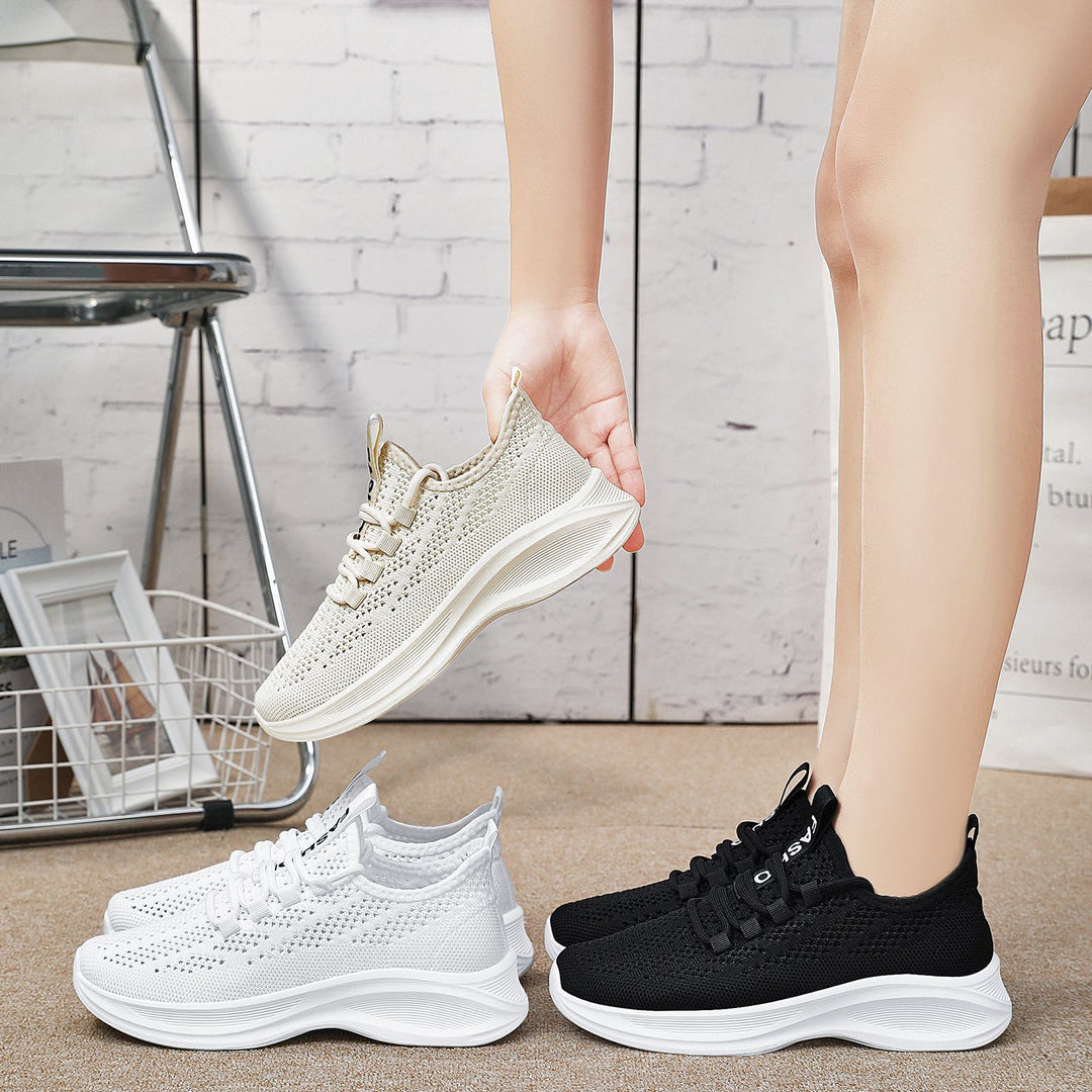 Damen nan gestrickter Slip-On Komfort-Sneaker mit sockenähnlichem Schaft, atmungsaktivem 3D-Mesh und gedämpfter EVA-Keilsohle Drune