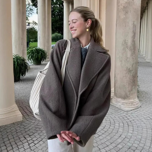 Damen nan kurzer taillierter Wollmix-Mantel mit Reverskragen und verdeckter Knopfleiste Drune