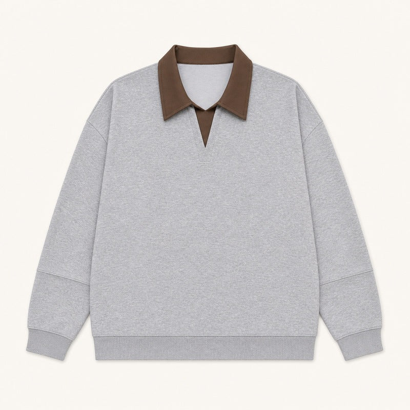 Damen Boxy-Polo-Sweatshirt mit kontrastiertem Spitzkragen Drune