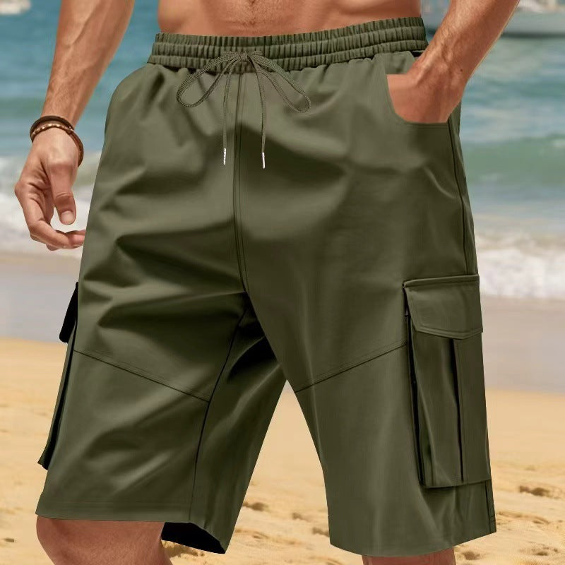 Herren nan technische Reisefreizeit-Bermuda mit elastischem Bund, Kordelzug und funktionalen Klapptaschen Drune